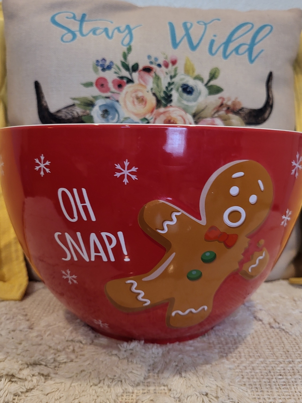 Holiday Time 5qt Red Mixing / Serving Bowl - Gingerbread Man: Stoneware- NWOT